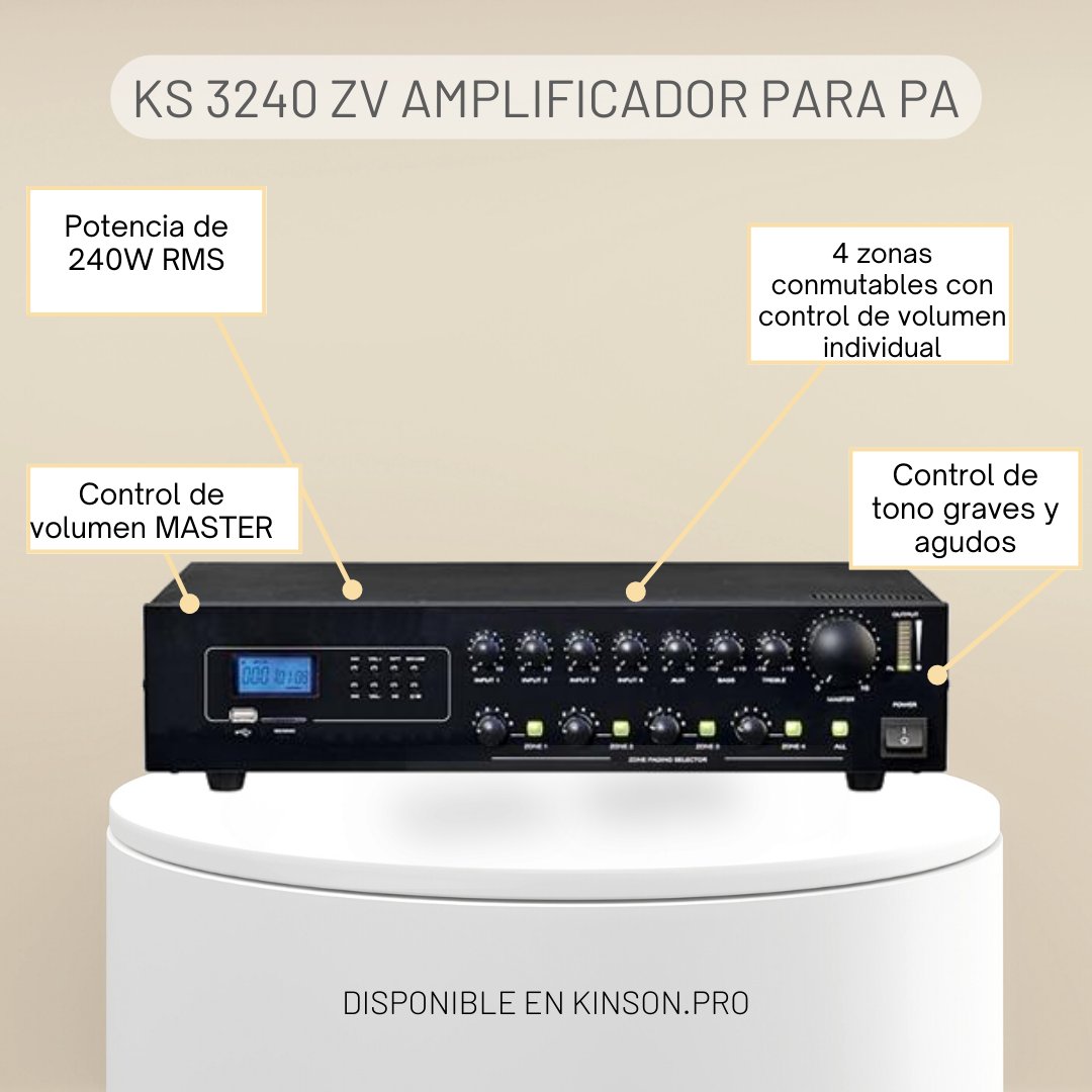 kinsonsa's tweet photo. ¿Conoces el KS 3240 ZV? Es un
amplificador para PA de 240W con control de volumen
para 4 zonas y reproductor MP3/BT/FM. 
¡ Hazte con el tuyo ya! https://t.co/z9tDZwLQRG