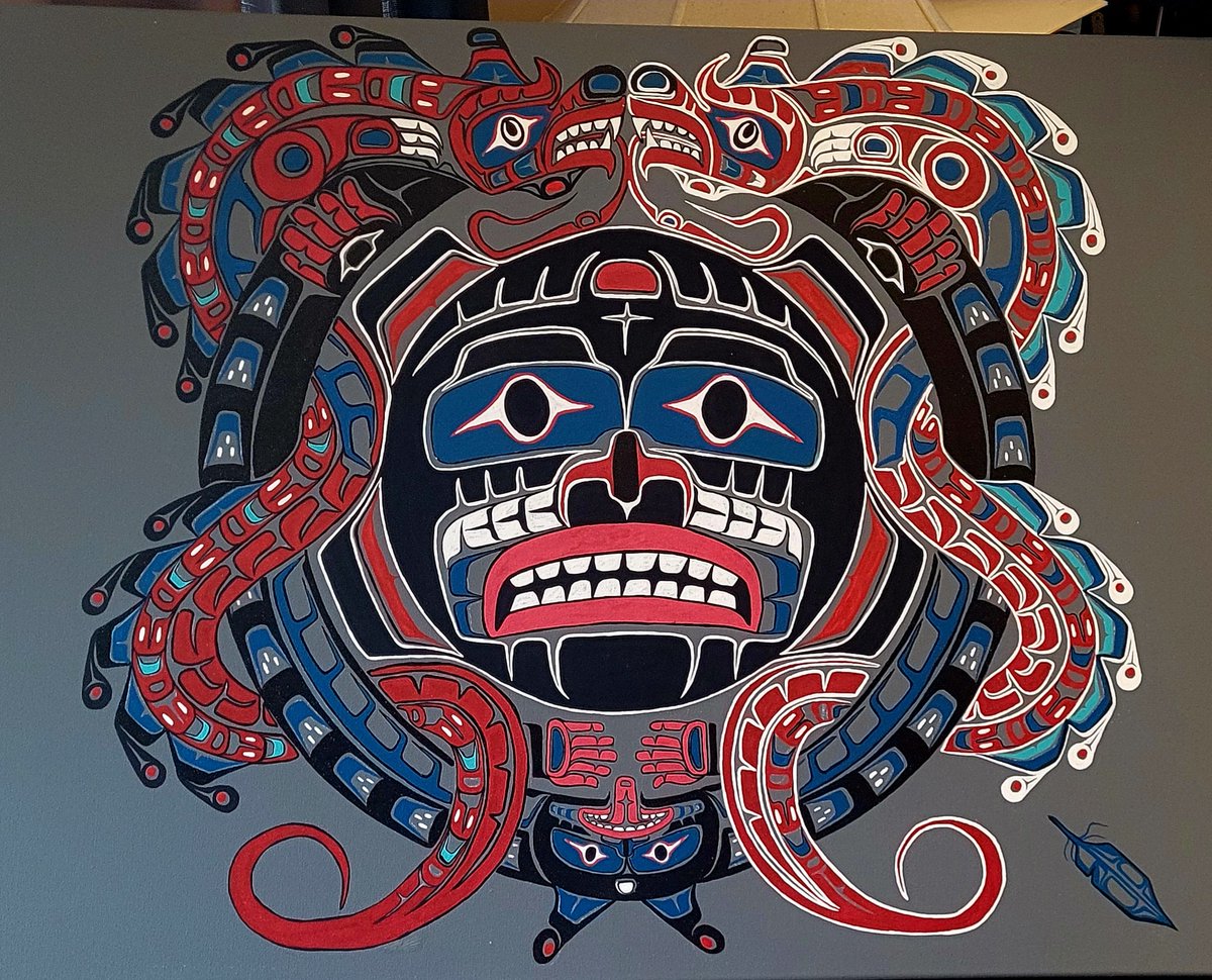 Heiltsuk Sea Wolves and sun for sale by #artist #inspirational #Uplifting original by Fred Anderson jr