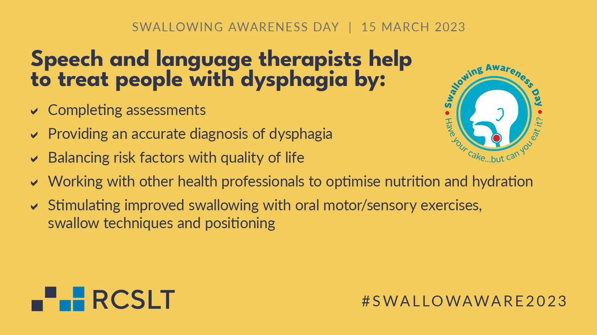 Are you swallow aware? Dysphagia is the medical term for difficulties swallowing. Our Speech and Language Therapists help treat service users with Dysphagia. Find out more: buff.ly/3yIDAdD #SwallowAware2023 @ClaireLeigh18 @27faree @Cole_Laura15 @SarahLo55825043