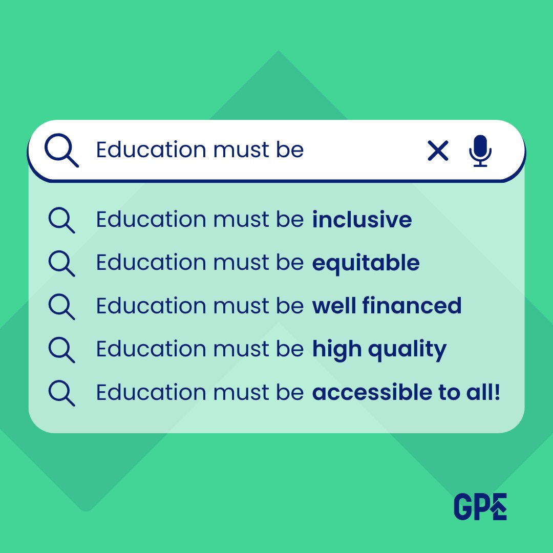 GPforEducation's tweet photo. Complete the phrase: "Education must be..."

Our pick: all of them 👇

#TransformingEducation #SDG4 https://t.co/pG5uVLpIGF
