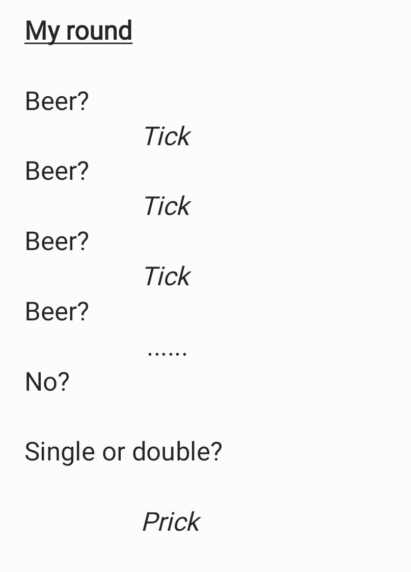 My round.

#myround #pub #drinks #beer #whiskey #rum #gin #poem #poetry #poemaday #twitterpoem #twitterpoetry #pubpoetry #nothingverse