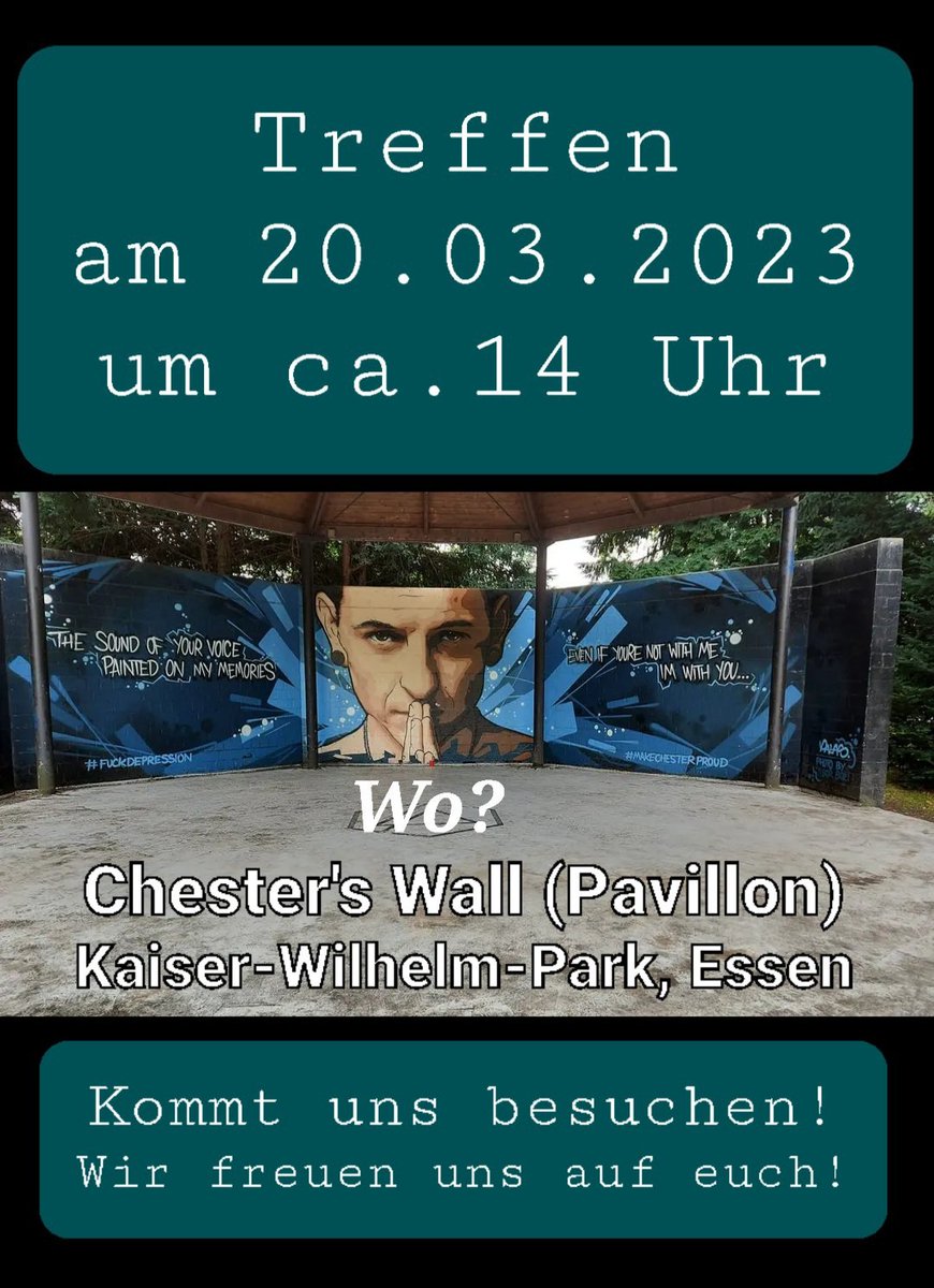 LPTheWall's tweet photo. Zu Chester's Geburtstag treffen wir uns am 20.03.2023 um ca. 14 Uhr am Pavillon zu einem gemütlichen Beisammensein.
Kommt gerne vorbei, wir freuen uns! 🥰 https://t.co/YI8ckfgIuB