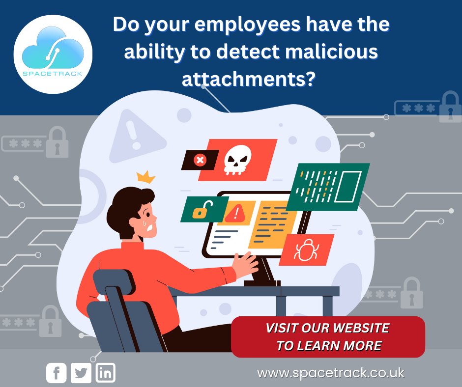 Space_Track_'s tweet photo. Is your staff trained to spot malicious attachments? 

Cybersecurity training is crucial! Read our latest blog for helpful tips and examples to educate your team on best practices. https://t.co/iFiKkf9UVX 

 #cybersecuritytraining #attachmentsafety #employeesafety #SpaceTrack https://t.co/9PDDttaJNT