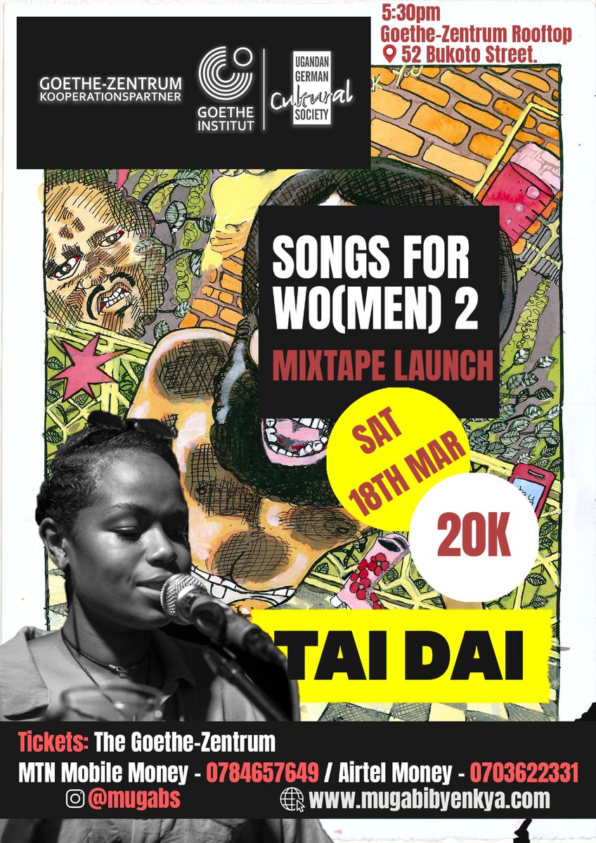 taidaiofficial's tweet photo. Guysss, I'll be performing this Saturday at the Songs For Wo​(​Men) 2 mixtape launch at Goethe Zentrum on Bukoto street💃🏾 
Get your early bird tickets and see you dehhh ✨ https://t.co/hbBBpyZEuI