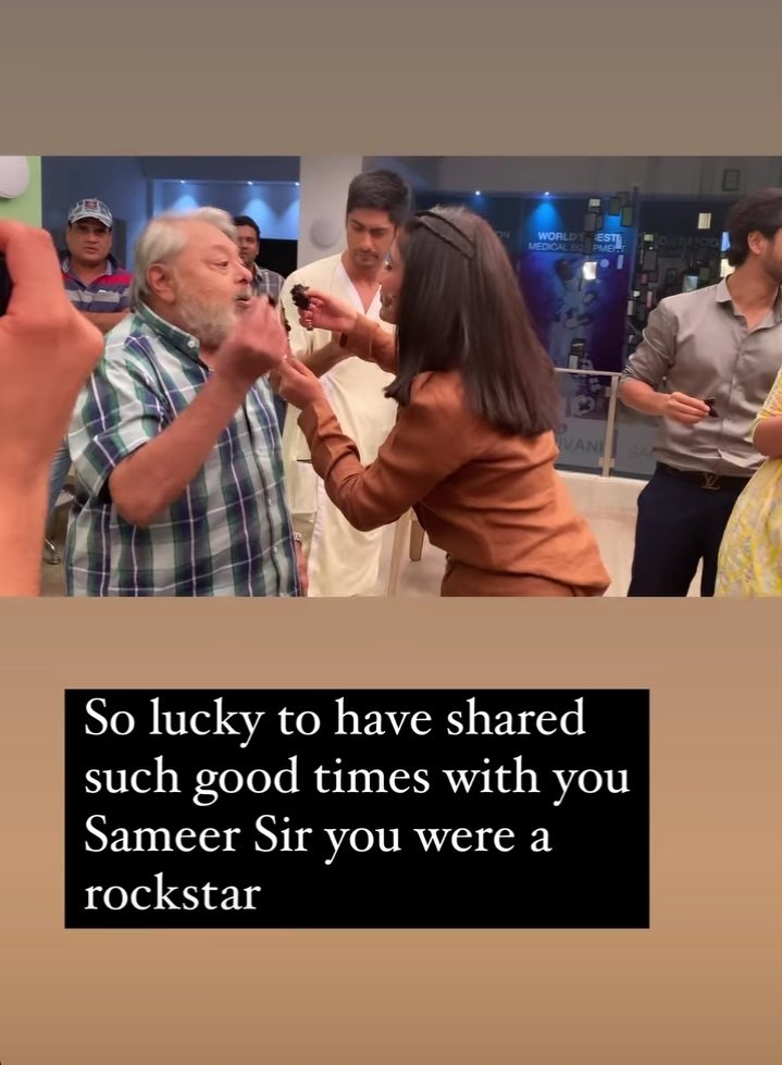 Jana09_shan's tweet photo. SC post condolences for Sameer Sir,

Sanjivani Mamu 😭.

He is such an amazing Actor 🥺 
#SurbhiChandna https://t.co/NU4lGi4hAd