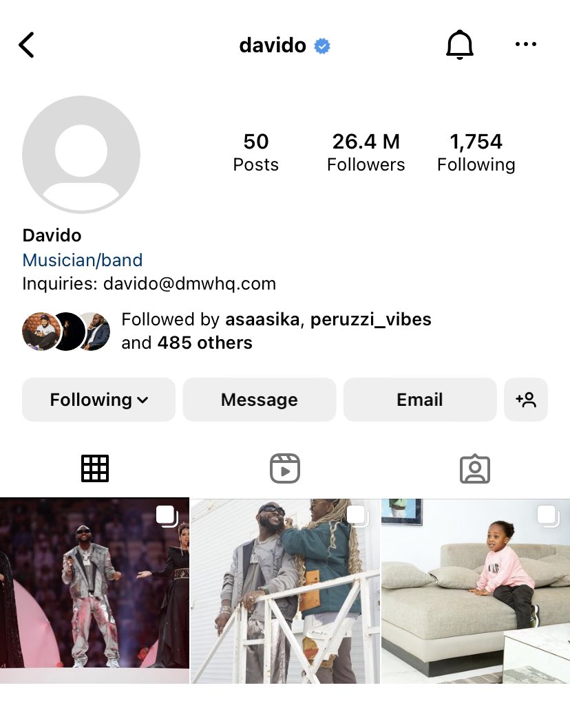 JamesIsraelAyo1's tweet photo. Davido clears out his Instagram feed, dp and Twitter dp, banner ahead of his new music roll-out. https://t.co/cCHJRLhCVO