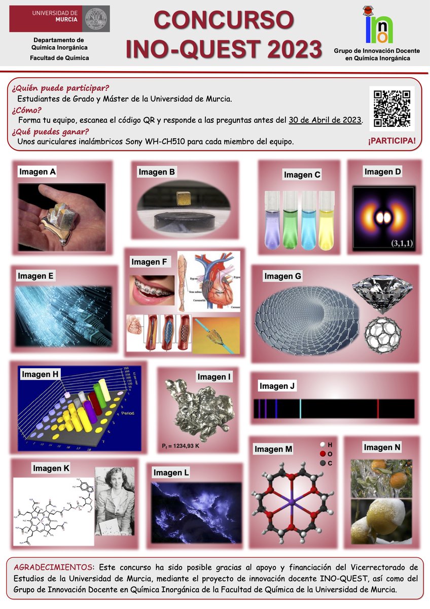 GQO Lab (@gqolab) on Twitter photo Concurso INO-Quest
¿Eres estudiante de la Universidad de Murcia y te interesa la química inorgánica? Forma un equipo de 3 miembros, identificad las imágenes y podréis ganar unos auriculares inalámbricos. um.es/web/qinorg/con…
<a href="/UMUdivulga/">UMU Divulga</a> <a href="/QuimicaUm/">QuímicaUM</a> <a href="/UMU/">Universidad Murcia</a> Concurso INO-Quest
¿Eres estudiante de la Universidad de Murcia y te interesa la química inorgánica? Forma un equipo de 3 miembros, identificad las imágenes y podréis ganar unos auriculares inalámbricos. um.es/web/qinorg/con…
<a href="/UMUdivulga/">UMU Divulga</a> <a href="/QuimicaUm/">QuímicaUM</a> <a href="/UMU/">Universidad Murcia</a>