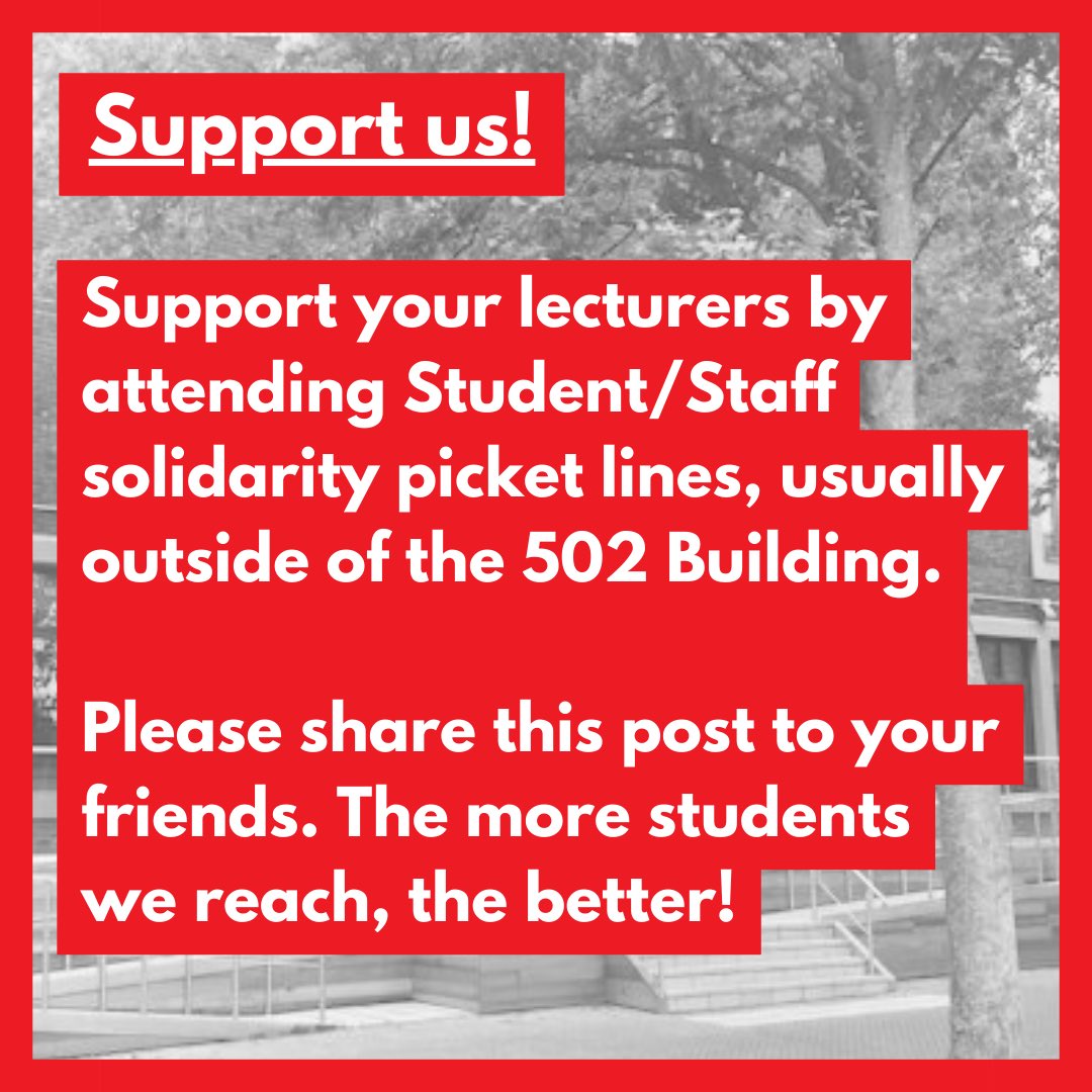 ‼️WE ARE OCCUPYING THE TOP FLOOR OF THE 502 BUILDING‼️ WE DEMAND THAT ALL LECTURES IN THIS BUILDING ARE CANCELLED FOR THE DURATION OF THE STRIKE AND VC TIM JONES MEETS OURS & THE UCU’S DEMANDS