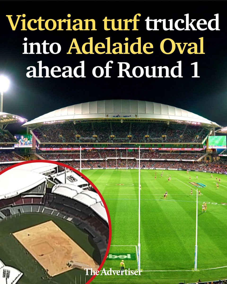 theTiser's tweet photo. A convoy of more than 20 trucks has been shuttling tonnes of turf between Victoria and Adelaide Oval in a bid to have the ground ready for the season opener. Read the story: https://t.co/WiYgirw22y #TheAdvertiser https://t.co/JtOBNhhMpn