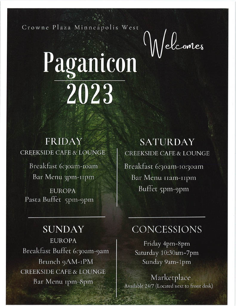 TCPaganPride's tweet photo. Food options for Paganicon 2023 - Crowne Point Plaza! https://t.co/AkYYHKjY8u
