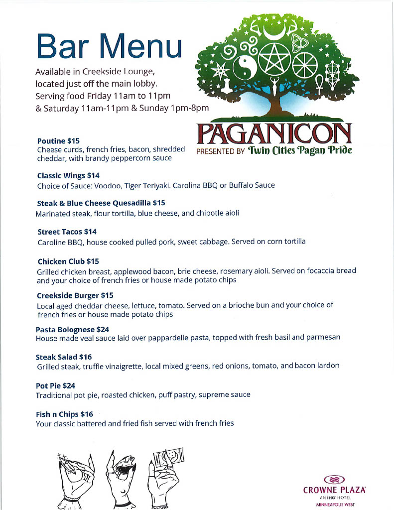 TCPaganPride's tweet photo. Food options for Paganicon 2023 - Crowne Point Plaza! https://t.co/AkYYHKjY8u