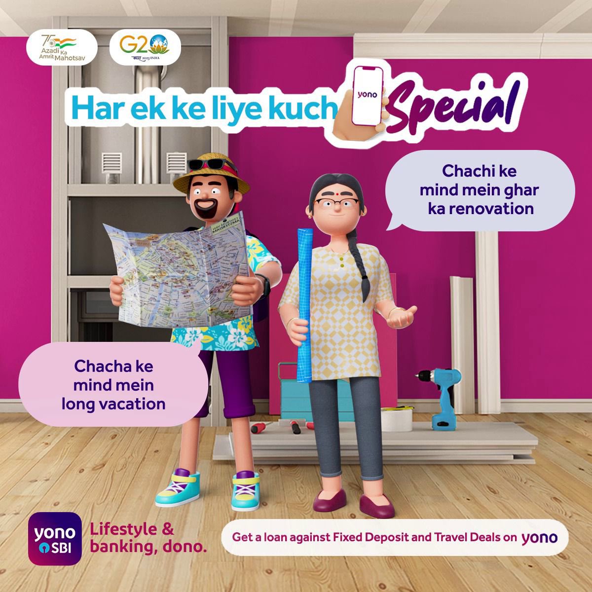 TheOfficialSBI's tweet photo. Travel plans or home renovation? 
What will they choose?

Be it either, there is always something for everyone with YONO SBI

Download the app or visit https://t.co/GEQf43EoZC to know more.

#SBI #AmritMahotsav #HarEkKeLiyeKuchSpecial #YONOSBI #Travel #Renovation https://t.co/nltmVulQyj