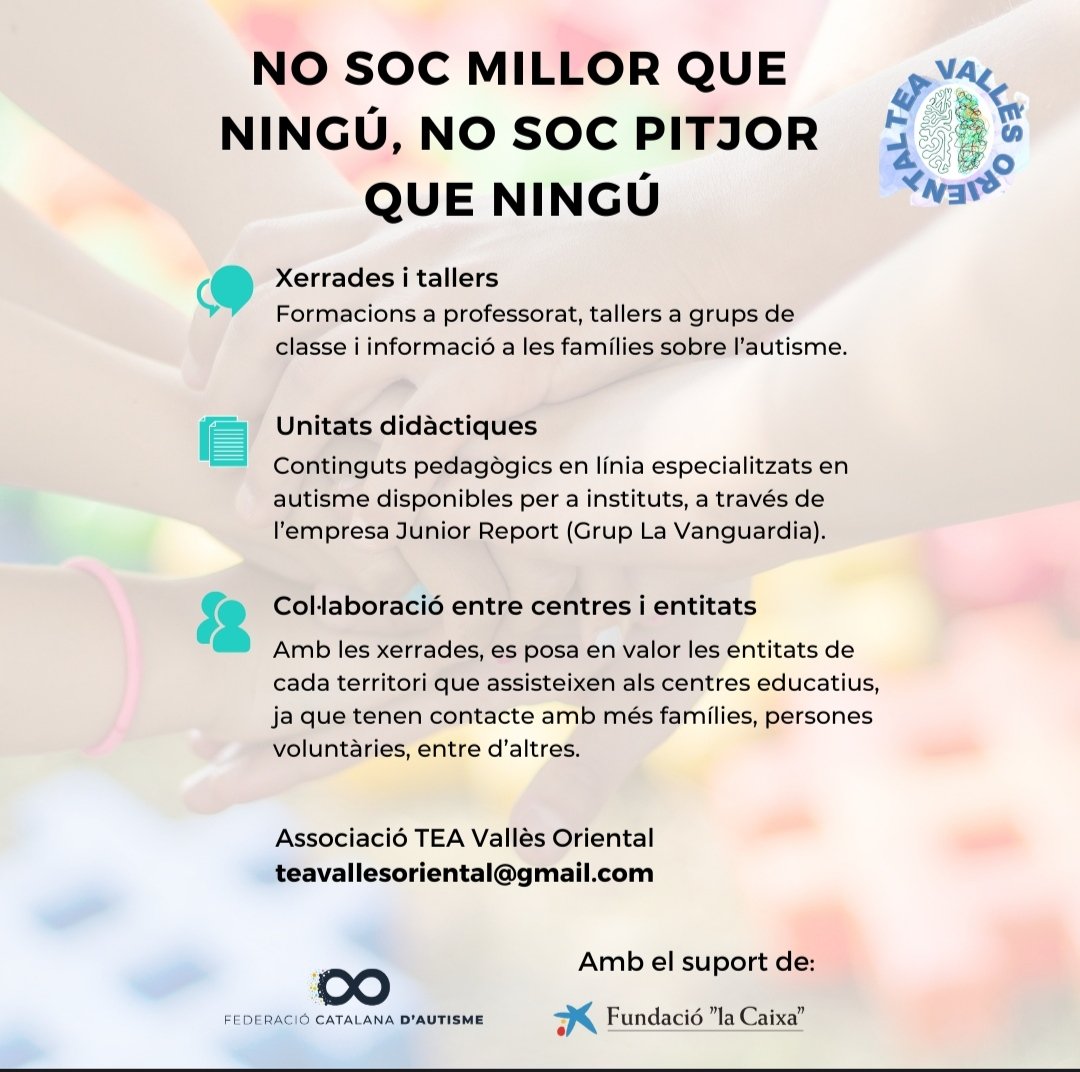 📚 Col·laborem en el projecte "No soc millor que ningú, no soc pitjor que ningú" de la <a href="/FedCatAutisme/">Federació Catalana d’Autisme</a>, per a lluitar contra l’#assetjamentescolar que pateixen moltes persones amb #autisme.