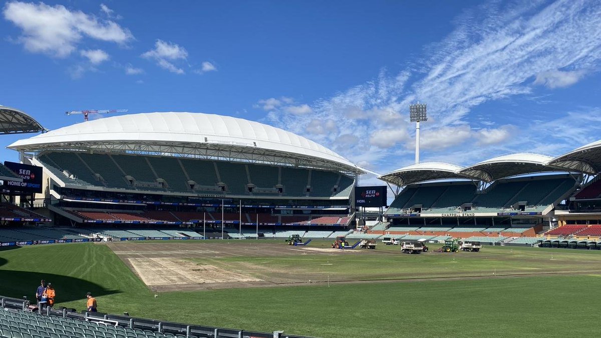 LaurenHeraldSun's tweet photo. Tonnes of turf, convoy of trucks: the cross-border race to get Adelaide Oval ready. How stadium turf replacements actually work and why she'll be right: https://t.co/45FMBJOqxN https://t.co/PGeDU3CQHD