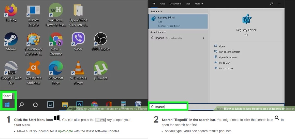 CAStenman's tweet image. How to Disable Web Results on a Windows 10 Search  bit.ly/3lLOGZU    @wikiHow #Windows10 #HowTo #WebResults