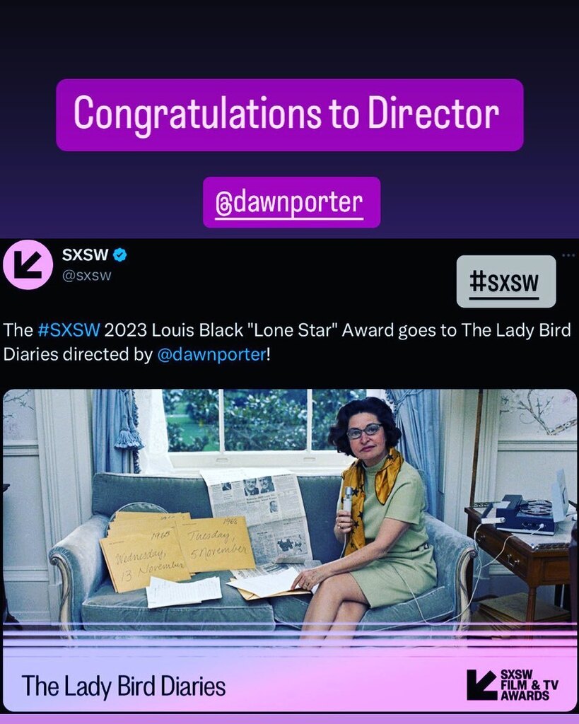 Congratulations to Director @dawnporter! A Legacy of great work continues! 

.
.
.
#sxsw #film #filmmaking #blackfemaledirectors #blackwomendirectors #indiefilm #history #politics #movies #blackcinema #documentary #docs #americanhistory #theladybirddiari… instagr.am/p/Cpy_c0ZM_0S/