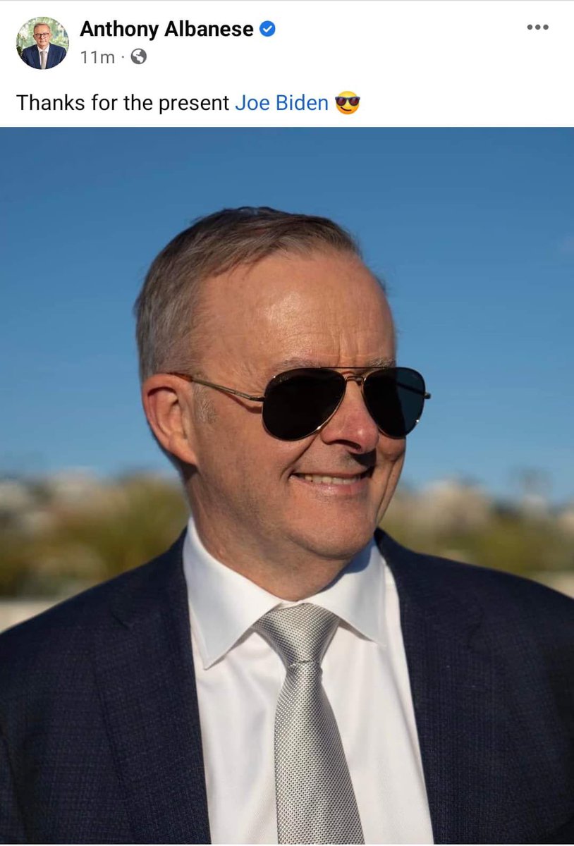 akaWACA's tweet photo. Awks… Uncle Albo attempts ‘cool’ while grandpa Biden is just dishing out sunglasses for billion dollar deals? #coolfail #spin #spin #spin https://t.co/XKYswqSGSB