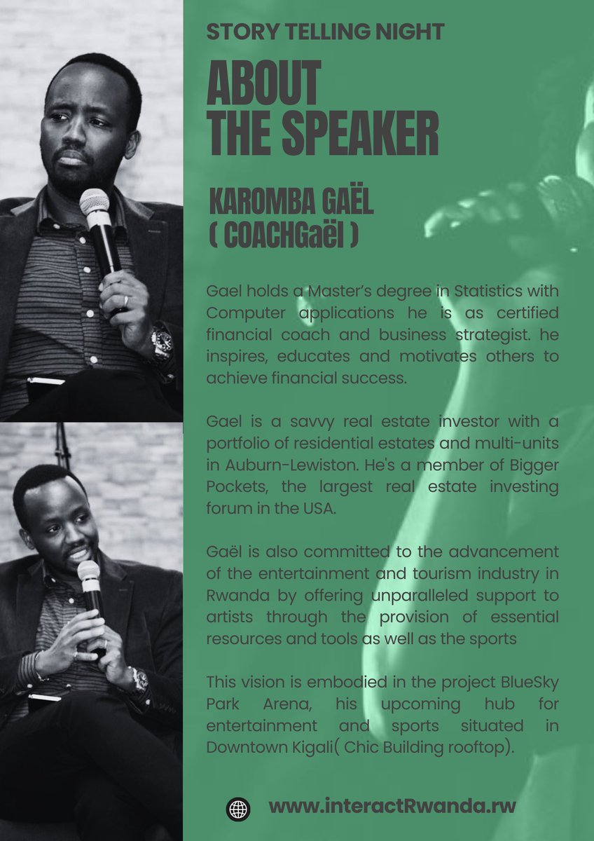 Interact_Rwanda's tweet photo. Greetings Fam!
It’s a great pleasure to introduce one of our upcoming speakers
@coachgael 

He  is going to talk to us about his personal story &amp; experience about the most common financial mistakes &amp; successes pathways.
He will also talk about depression! 
13th/3 at Olympic hotel https://t.co/fQBn4D77oZ