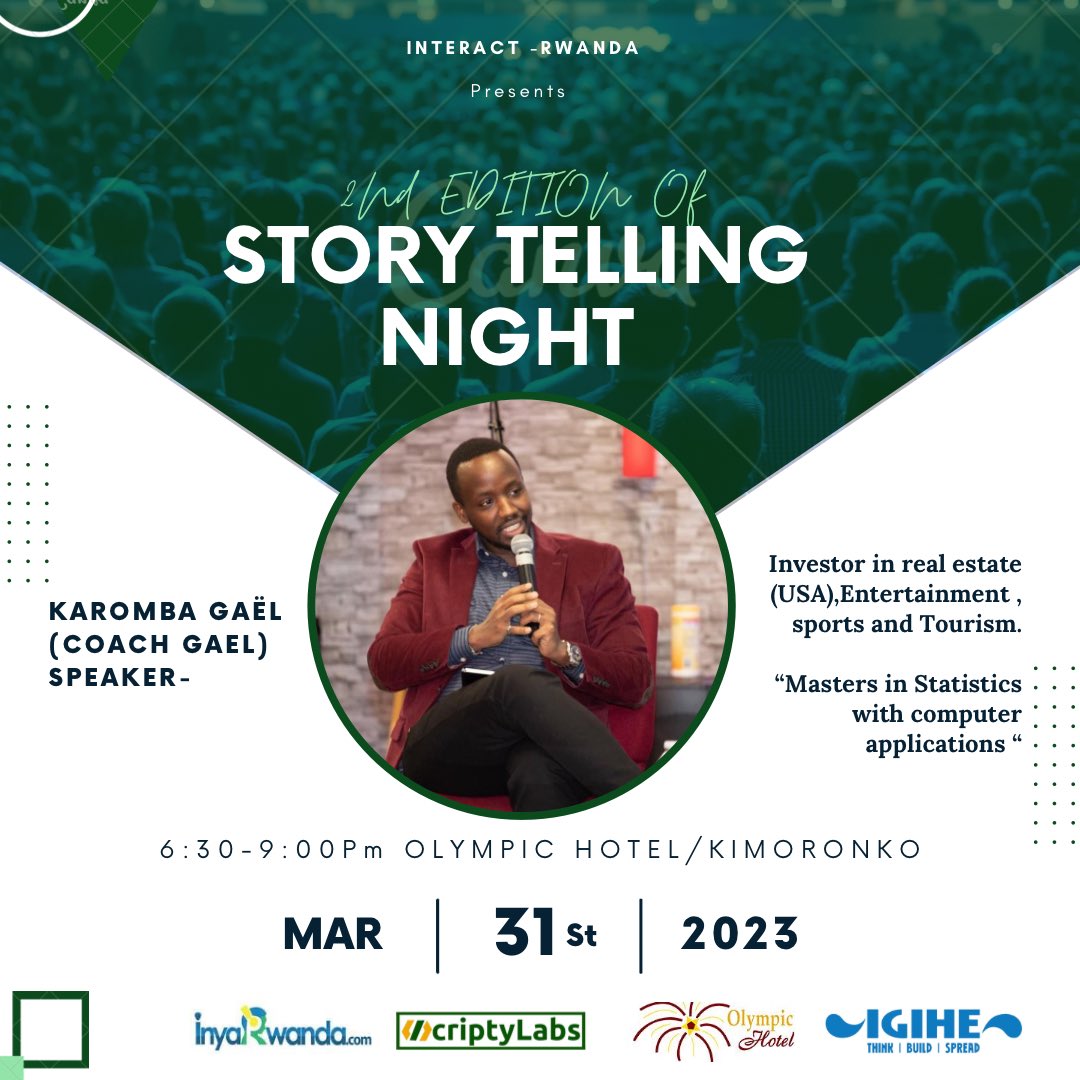Interact_Rwanda's tweet photo. Greetings Fam!
It’s a great pleasure to introduce one of our upcoming speakers
@coachgael 

He  is going to talk to us about his personal story &amp; experience about the most common financial mistakes &amp; successes pathways.
He will also talk about depression! 
13th/3 at Olympic hotel https://t.co/fQBn4D77oZ