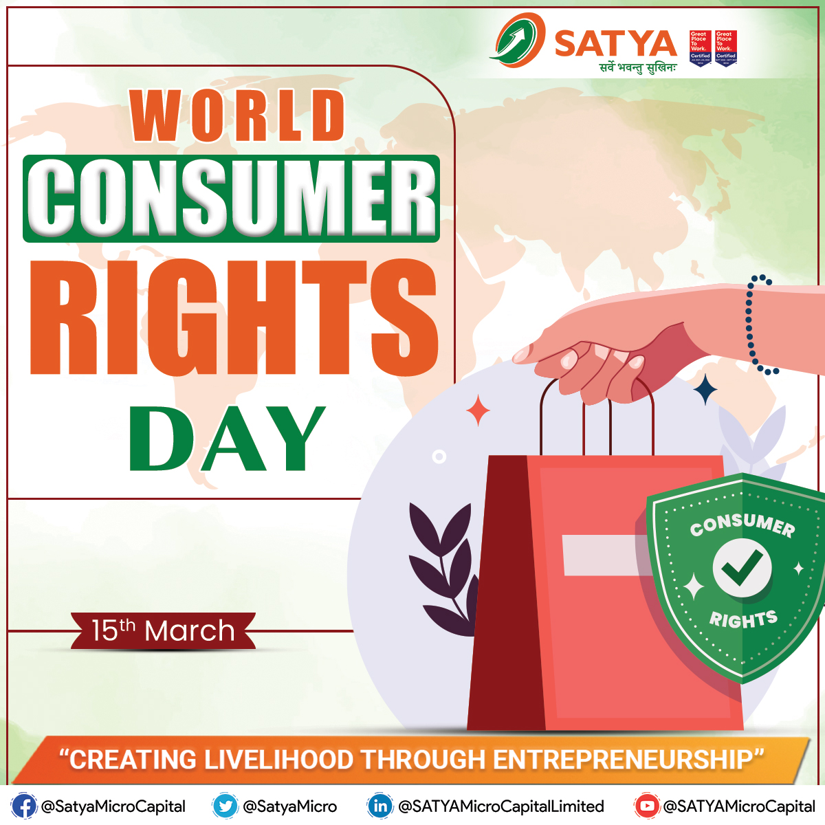 SatyaMicro's tweet photo. Today is the day to promote consumer rights and protection acts to raise awareness about consumer empowerment and to advocate for fair and ethical business practices.

Warm greetings on World Consumer Rights Day to all.

#HappyConsumer #ConsumeristheKing #SATYAMicroCapitalLtd https://t.co/igCTfaO4DJ