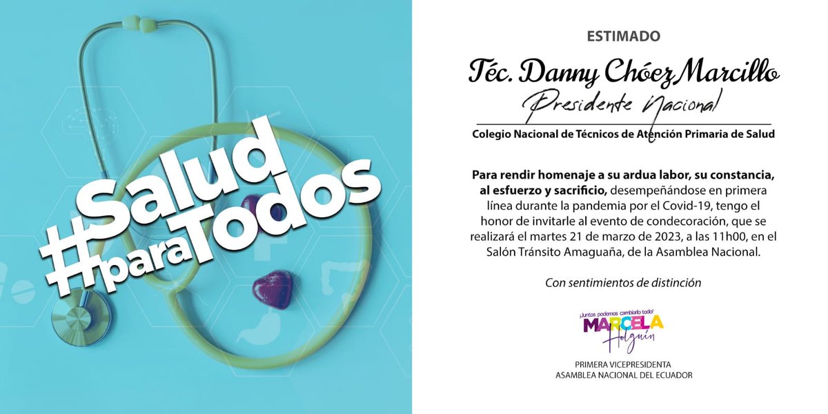 CNTAPSECUADOR's tweet photo. Se comunica a los compañeros de @CNTAPSECUADOR a nivel nacional que están cordialmente invitados por la Asambleísta @marcelaholguin a recibir una condecoración en la @AsambleaEcuador en homenaje a la ardua labor, esfuerzo y sacrificio realizado por los #TAPS en territorio. https://t.co/70PAs4kzw6