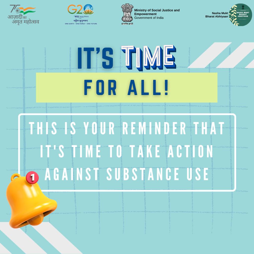 NMBA_MSJE's tweet photo. Are you all ready to take action against substance use with Nasha Mukt Bharat Abhiyaan?

@HMOIndia @msjegoi @amitshah @Drvirendrakum13 @NITIAayog @PMOIndia  @RailMinIndia @FinMinIndia @MIB_India @MinistryWCD @moayush @mini @MoHFW_INDIA @UNODC #NMBA https://t.co/ZgJaX9SHIz