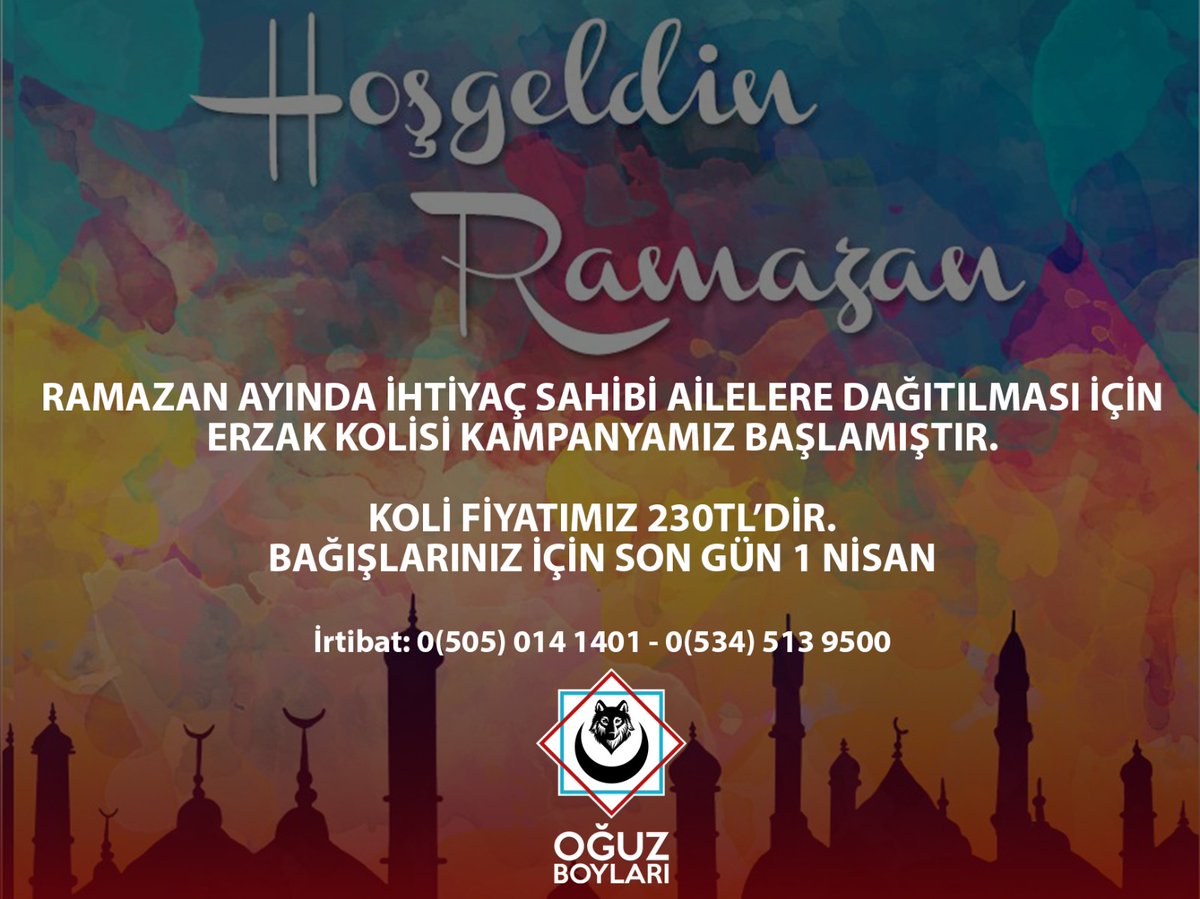 Şükürler olsun ki tekrar Ramazan'a kavuşuyoruz. İslam Aleminin için bu önemli ayda ihtiyaç sahibi ailelerimizi unutmuyoruz ve erzak kolisi kampanyamızı başlatıyoruz. 
Birlik, beraberlik ve bereket ayında sizlerinde yardımlarını bekleriz 🇹🇷