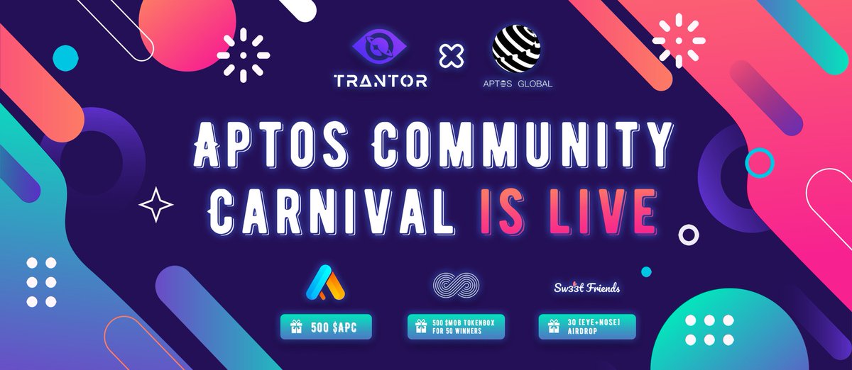 TrantorDAO's tweet photo. 🥳Trantor #Aptos Community Carnival is live!!!

🎁Amazing rewards up for grabs! Tokens, #NFTs, #SBTs you name it! Let's go! 

🔗https://t.co/0EDYtGTSWM 

⏰15 March, 5pm - 24 March, 5pm (GMT +8) 

@AptosGlobalHQ @AptosPassport @mobius_market @firstdrop_xyz #AptosEcosystem #Web3 https://t.co/9xOYyTYohT
