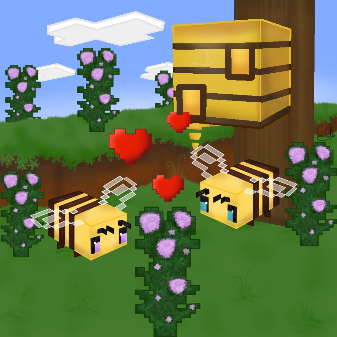 Galaxy_Chalice's tweet photo. Some cute bees watching a peony
#Minecraft #minecraftbees #digitalart https://t.co/chpeySE87L