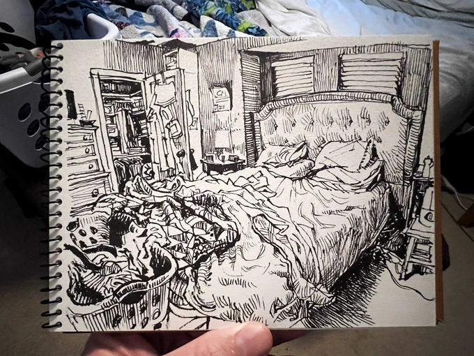 I've been sick for a little while so I sketched my unmade bed. 