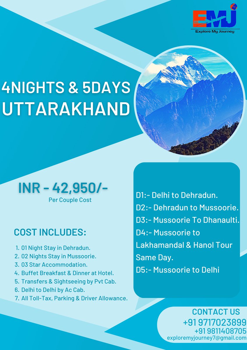 #EXPLOREMYJOURNEY #WEEKENDTOUR #WEEKENDHOLIDAYS #WEEKENDINUTTARAKHAND #UTTARAKHANDPACKAGE #MUSSOORIEWEEKENDTOUR #MUSSOORIEPACKAGE #DEHRADUNMUSSOORIE #CHARDHAMYATRA #DODHAMYATRA #HELICOPTERTOUR #HOTELSINUTTARAKHAND