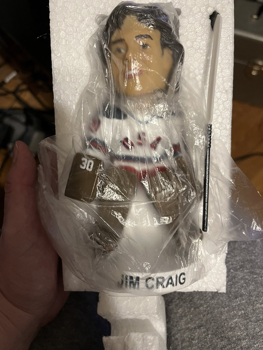 Redheat15's tweet photo. Anybody up for a quick giveaway? A Jim Craig bobble head! Winner announced this Thursday at 8pm central time! One entry per person. Like, retweet and say “I’m in!” https://t.co/GhpKIZXjZG