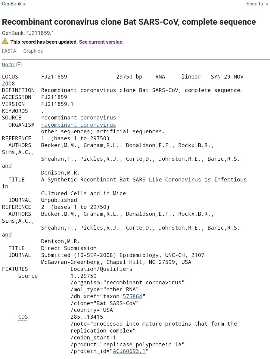 FoolsMultiply's tweet photo. @tommy_cleary @R_H_Ebright @Daoyu15 @RealKeeny @elonmusk @Twitter @WHO @DavidRelman @edwardcholmes @ydeigin @pathogenetics Why is the identical <<SPS>> in a Recombinant Coronavirus #clone Bat SARS-CoV, complete sequence in #ChapelHill in 2008?  (GenBank FJ211859.1) #Smallpox #ZC45 #ChineseMilitaryMedicine https://t.co/qogbzuESKc