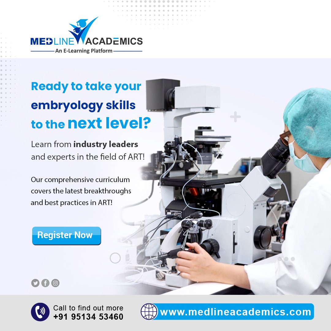 MedlineAcademic's tweet image. Join our Advanced ART Course for Embryologists and learn the latest techniques in embryo transfer, including ultrasound-guided embryo transfer, time-lapse imaging, and blastocyst transfer.

Visit: medlineacademics.com

#advancedART #embryology #embryologytraining #embryo