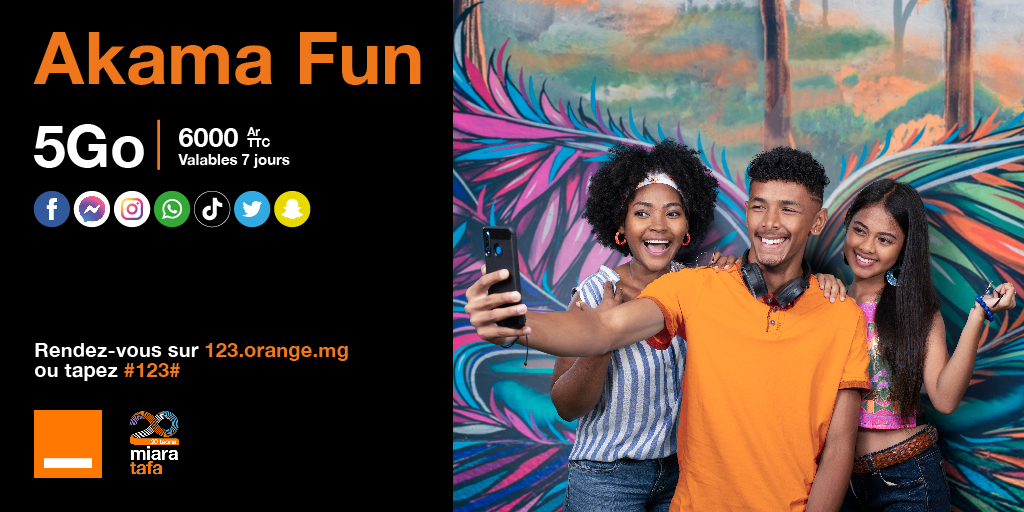 orange_mg's tweet photo. Bonne nouvelle les Twittos ! Akama accueille désormais le réseau social Twitter dans sa grande famille avec 𝗔𝗸𝗮𝗺𝗮 𝗙𝘂𝗻 🤩
C’est 5 Go d’accès, valable pendant 7 jours à 6000 Ar.
Rendez-vous sur https://t.co/cQkvqFiAyz ou tapez #123# ou tapez 222*9.
#Orange #Akama https://t.co/BeXUvqO8wm