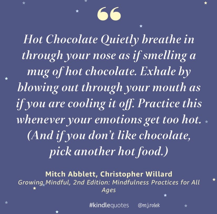 🫶🏽 Sip away stress: Quietly breathe in through your nose as if smelling a mug of hot chocolate. 🍫
Exhale by blowing out 🌬️through your mouth as if you are cooling it off. 

Growing #Mindful Cards by @drchriswillard ♥️

#chocolate #mindfulness