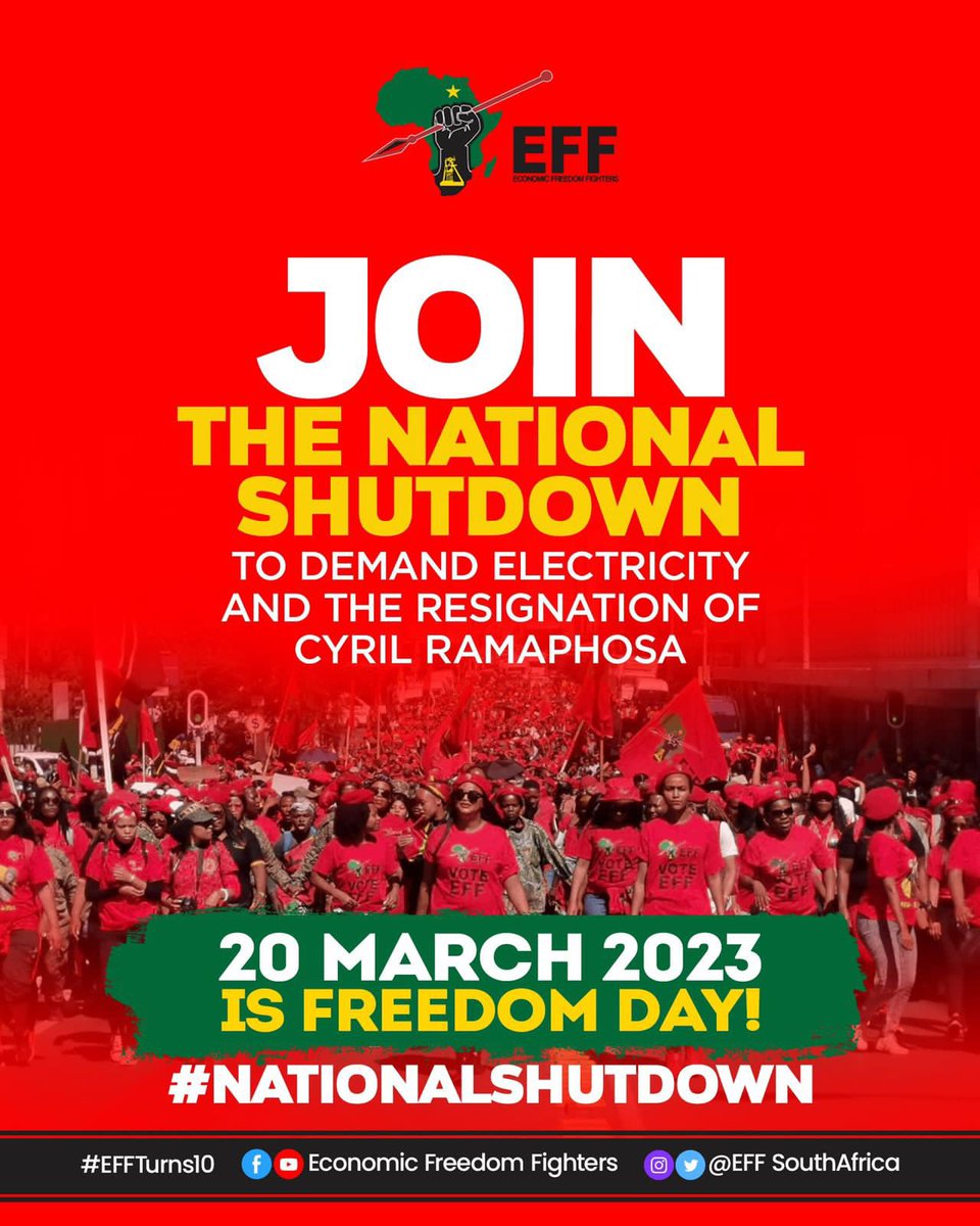 Tyrone_Mkansi's tweet photo. Monday 20 March 2023 I'm not going to work, let's meet at the Street  00:00am. Those who are sick and tired of Ramaphosa &amp; his loadshedding Join the National Shutdown to demand the resignation of the useless President and the return of electricity. #NationalShutdown https://t.co/3m0BzBMMmq