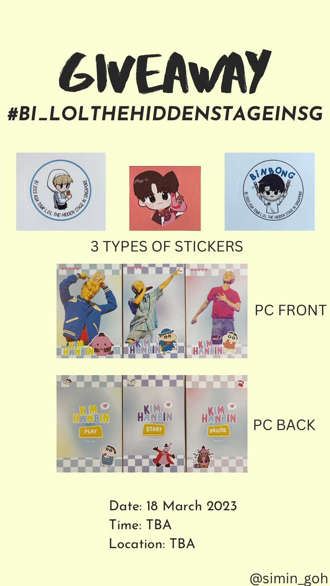 simin_goh's tweet photo. ~GIVEAWAY~
Special thanks to @Kwangtung129 for her fanarts drawing
Photos printed on photocards are all taken by me from previous fanmeet☺️
How to collect will be stated in next tweet due to word count🥲
#BI #BIINSG #HANBIN #비아이 #HANBININSG #BI_LOLTheHiddenStageinSG https://t.co/9wHsj9bM2c