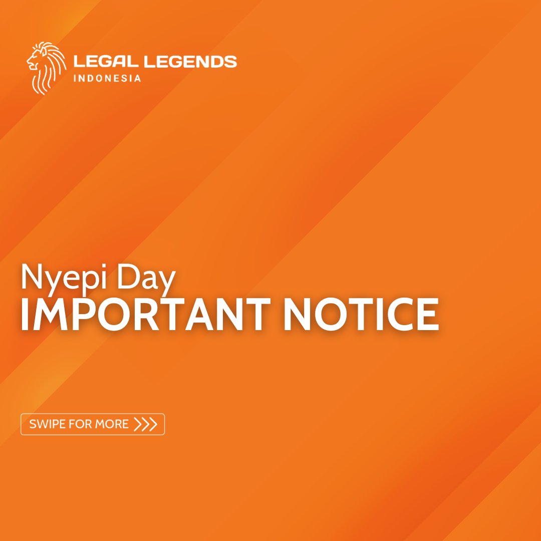 LegalLegendsID's tweet photo. For Nyepi Day,

The Immigration Offices will be closed from the 21st of March until the 23rd of March. 

LLI Offices will be operating half day on the 21st of March &amp; will be closed on the 22nd.

#nyepi2023 #nyepiday #bali #balivisa #baliexpat #baliinfo https://t.co/m1qRUmtlKz