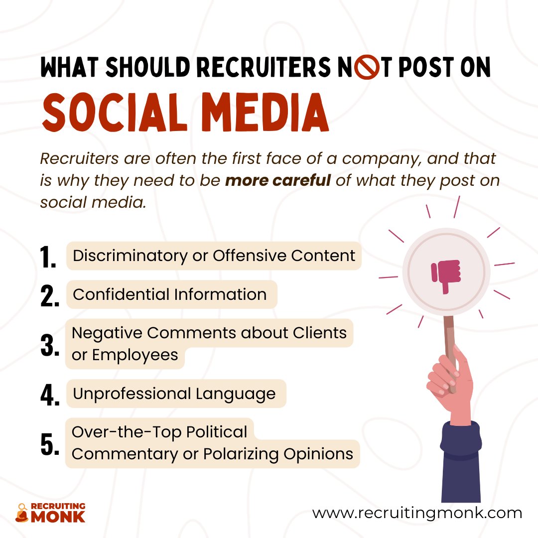 recruitingmonk's tweet photo. Recruiters' social media presence and engagement🤳 is one of the first things that candidates check👩‍💻 to understand the company and its people. Avoid making these mistakes✖️ to increase your chances to attract suitable candidates. ✔️

#recruitingmonk #sourcing #hiring #recruiters https://t.co/OXGKvXFG3G