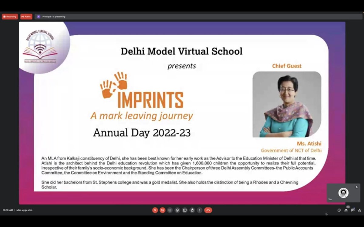 Attending one of its own kind of #AnnualDay

Delhi Model Virtual School <a href="/DMVS_22/">Delhi Model Virtual School</a> has students from 14 different states. Who speak different languages. Here language is not a barrier. It helps to understand the diversity &amp; build empathy.

<a href="/AtishiAAP/">Atishi</a>
<a href="/Dir_Education/">DIRECTORATE OF EDUCATION Delhi</a> <a href="/gupta_iitdelhi/">Himanshu Gupta</a>
