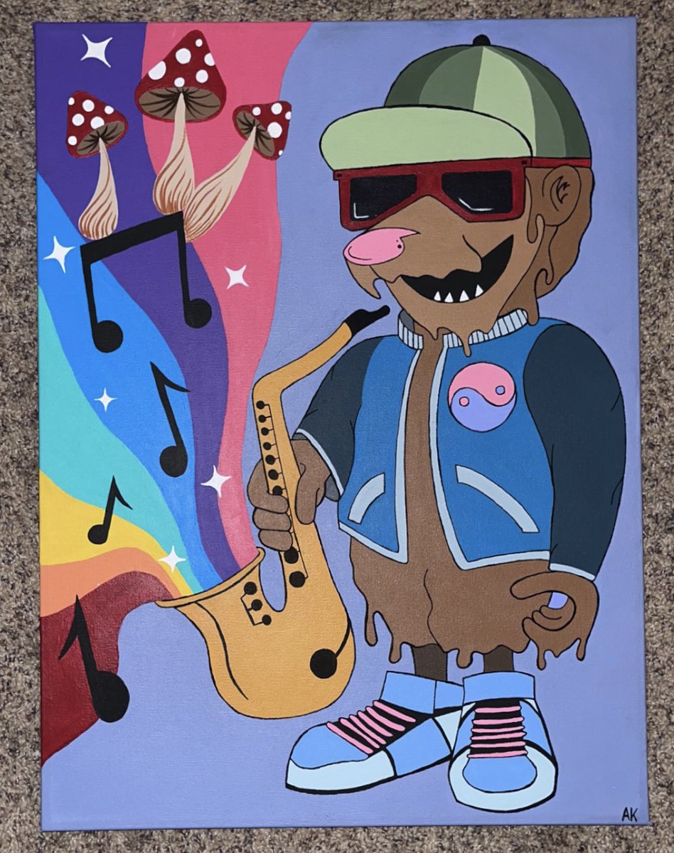Akrieger15's tweet photo. I just want @Griz to see my painting of Mr. B 🍄🎷 
SLSL💛 https://t.co/XlFlJXQt8o