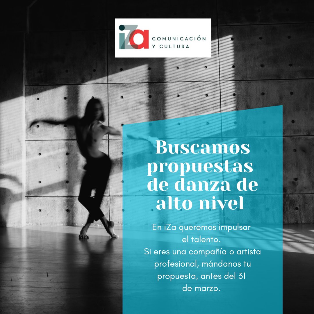 ¿Tienes alguna actividad artística o académica de #danza? Manda tu carpeta, video y requerimientos técnicos antes del 31 de marzo a direccion@iza.agency 

#danzaurbana #ballet #danzafolklórica #danzacontemporanea  #danzasdelmundo #flamenco #neoclásico #masterclass y más...