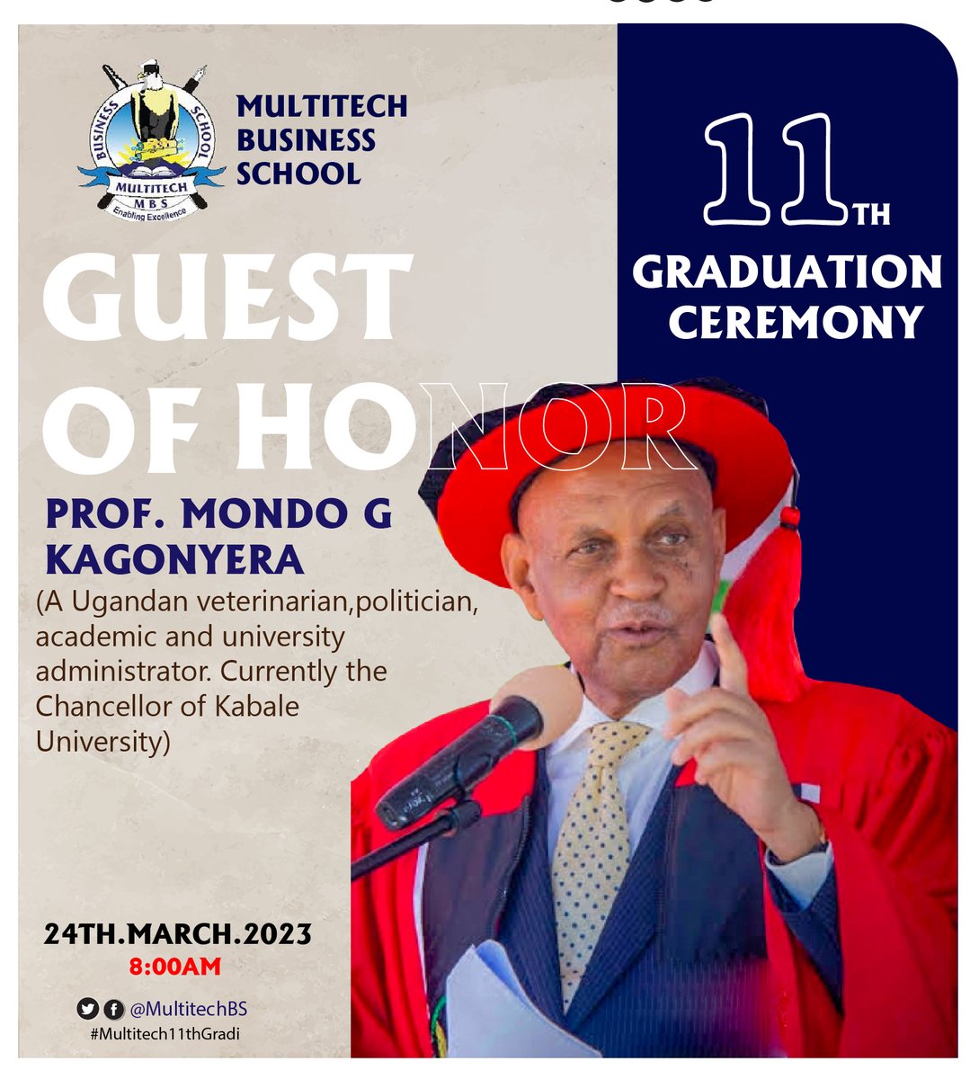 MULTITECHBS's tweet photo. Prof. Mondo Kagonyera will be our guest of honor.
#MutitechBS #Multitech11thGradi https://t.co/P40ScUM7sS