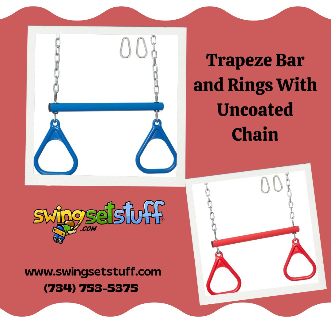 SwingSetStuff's tweet image. Check out our Trapeze Bar and Rings With Uncoated Chain! 🤸‍♂️🔗

Perfect for your backyard swing set, this set includes a trapeze bar 

Order yours today and get ready for hours of fun! 💪
Buy now : bit.ly/3Jii2t9

#SwingSetStuff #TrapezeBar #UncoatedChain #BackyardFun