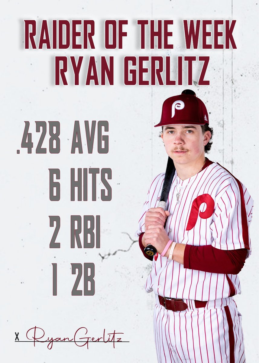 This week's #RaideroftheWeek is 
<a href="/ryangerlitz/">Ryan Gerlitz</a> !
Big weekend at the plate topped off by a 2-out, 2-RBI base hit to help the Raiders grab the win in game 4 vs Bellevue!