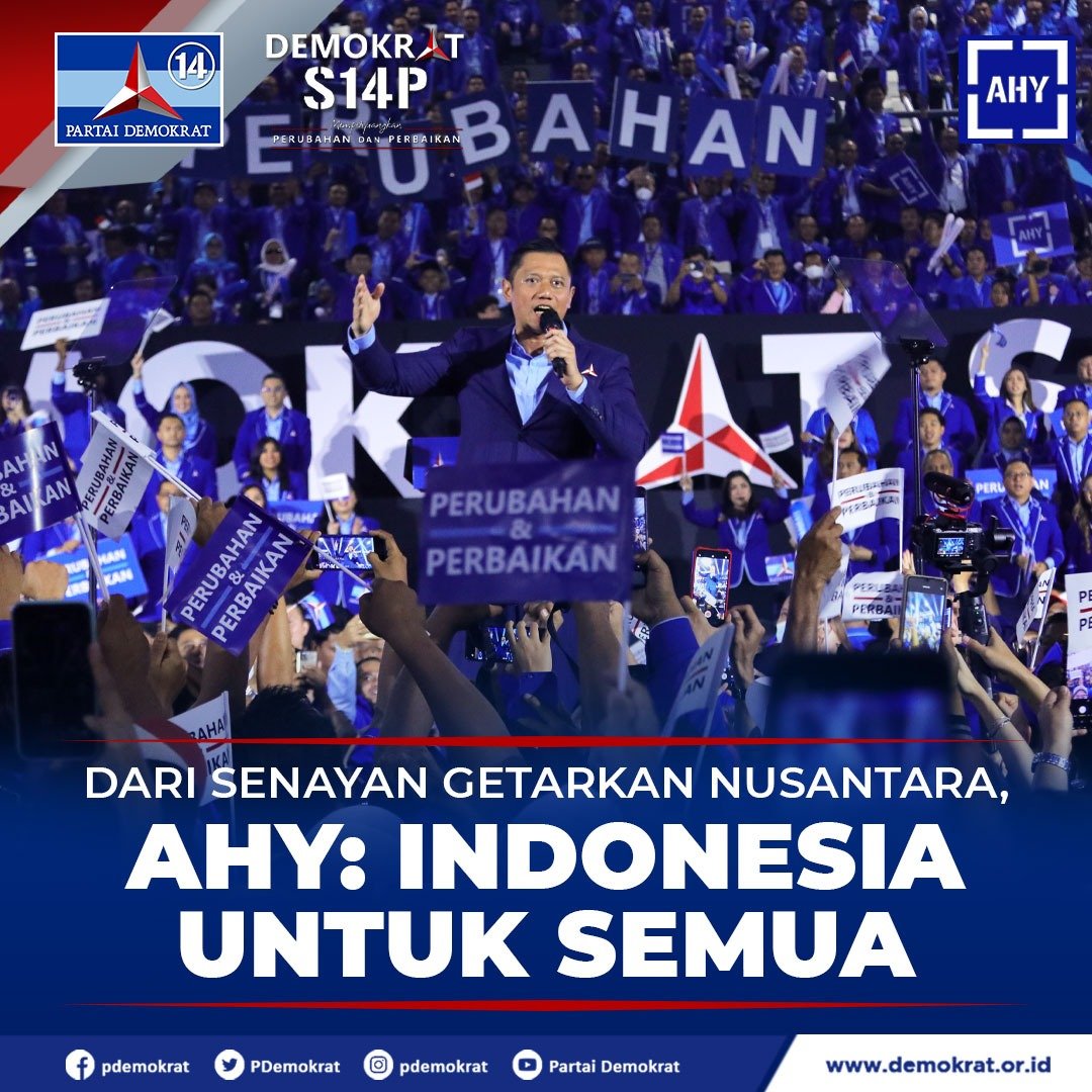 PDemokrat's tweet photo. Dari Senayan getarkan Nusantara, AHY: Indonesia untuk Semua !!

#Demokrat #AHY #DemokratS14P https://t.co/elapffHc5C