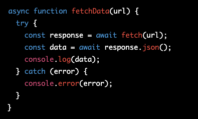 peyidev's tweet image. Here&apos;s an example of using async/await to fetch data from an API #JavaScript #CodeExample (5/7)