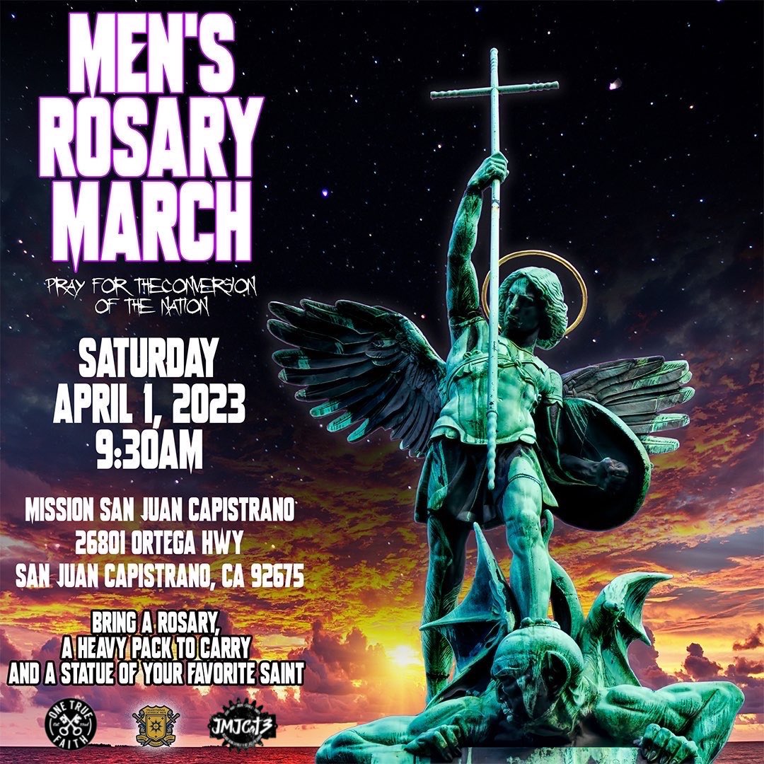 jmjcat3's tweet photo. April 1st. Men's Rosary March Round #10. San Juan Capistrano CA.
Follow @imicat3, tradcatmen and onetruefaith on Instagram to stay updated.
#micat3 #praytherosary #avemaria #stjoseph #catholic #rosary #pray #tradition #churchmilitant #romancatholic #catholic #catholicman #catholicmen #tradcatmen #onetruefaith #latinmass #tIm #reverence #cristero #fssp
