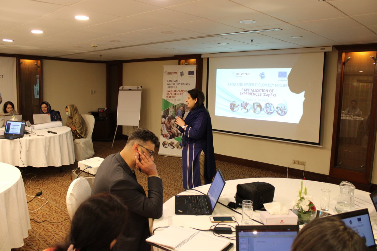 HelvetasP's tweet photo. Dr. Arjumand Nizamai, Country Director Helvetas talks about disputes resolution around land and water through context specific approaches for impactful results. She appreciated the support of @KPGovernment and efforts put by FRD and Helvetas teams. 
@EUPakistan @HelvetasCH https://t.co/j5szThbxZm